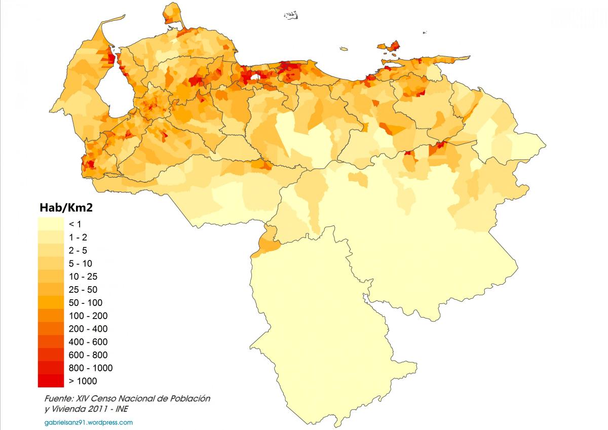 venezuela populasyon density mapa